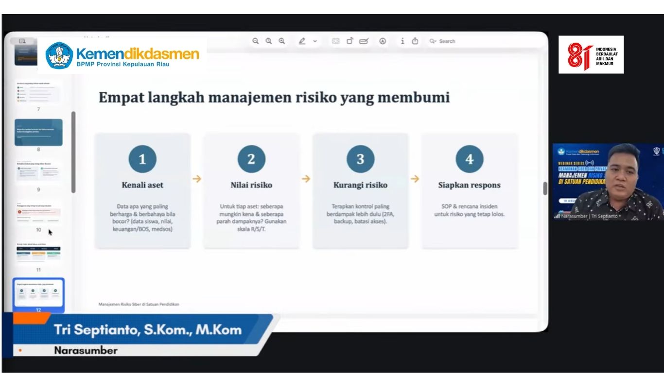 Pusdatin Kemendikdasmen Ingatkan Satuan Pendidikan Perkuat Manajemen Risiko Siber dan Perlindungan Data Siswa